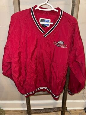 Top of the World Red V-Neck Pullover with Striped Trim Oklahoma Football L VTG